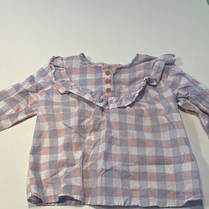 Girls Pink & Blue Gingham Ruffle Long-Sleeve Top/Tunic